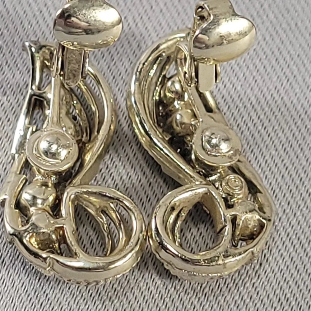 Vintage‎ Coro Gold Tone Honey Cognac Rhinestone Swirl Clip On Earrings